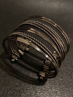 Free People Black Metal Multi Chain Cuff Bracelet